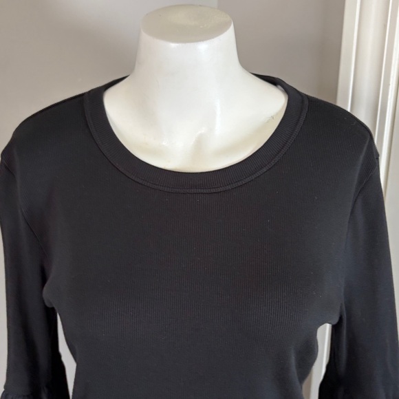 VERONICA BEARD  Clydes Top Black Flare Sleeve Ribbed Shirt Sz M - Picture 3 of 11